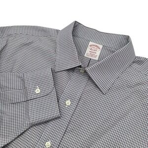 Brooks Brothers Mens 17.5-33 Madison Plaid Check Dress Shirt Non Iron Blue Brown